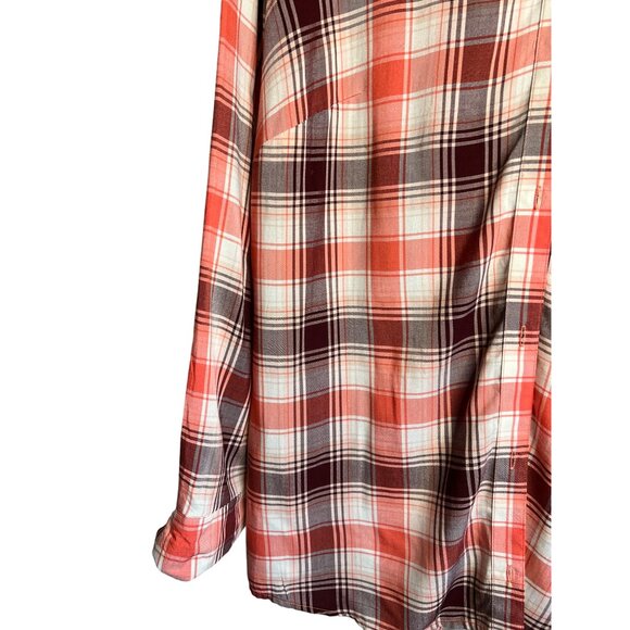 Ava & Viv Women's Plaid Button-Down Shirt Size 1X Long Sleeve Red-White-Brown - Picture 4 of 10